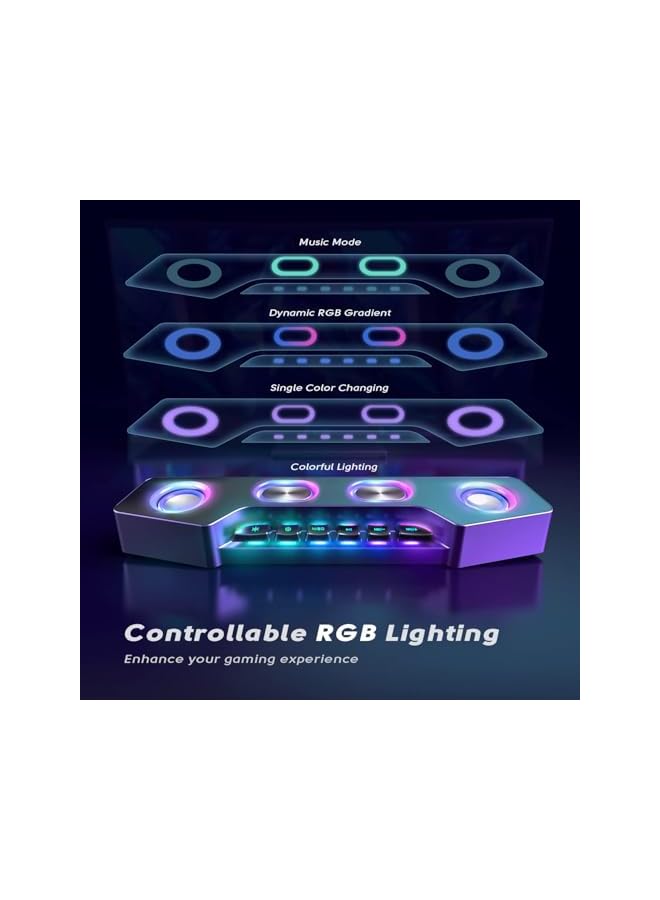 Wireless Gaming Speakers, PC Speakers for Desktop with Bluetooth 5.0 chip, RGB Loudspeaker with Aux-in Audio Jack, Controllable RGB, 6 function buttons, for Gaming, Streaming, Party, E-Sport, Black - Image 3